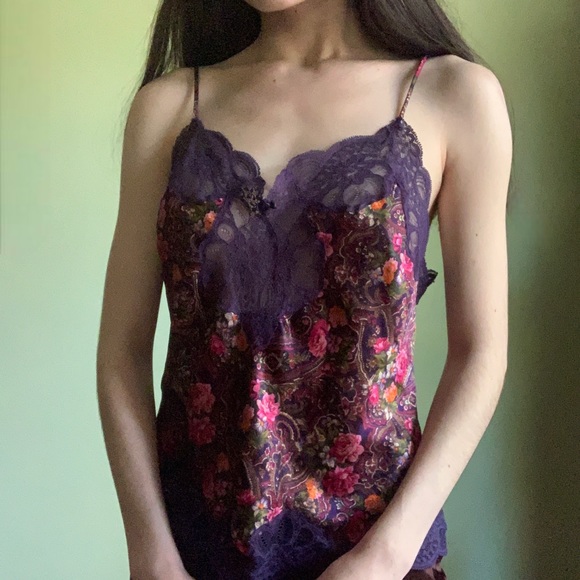 •Sold• Vintage Oscar de la Renta Camisole Top, Lingerie Slip Top, Floral Lace - Picture 4 of 9